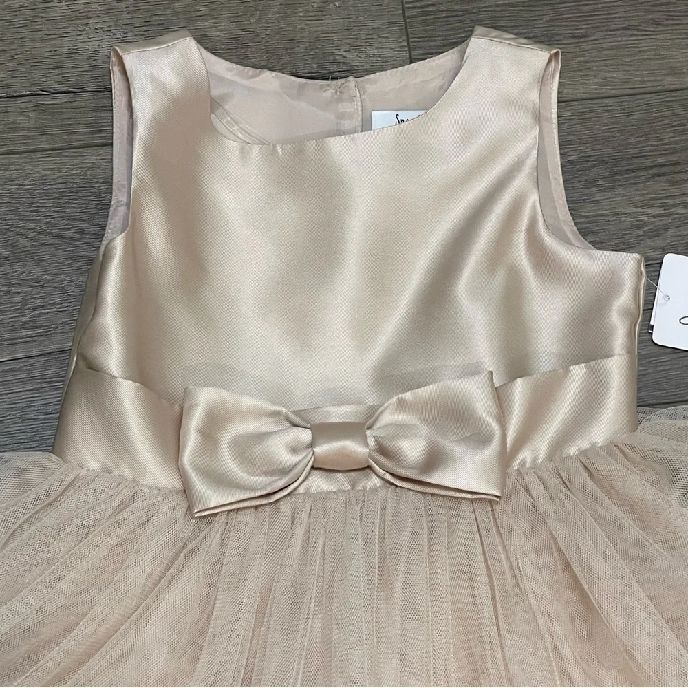 Speechless Kids sleeveless bow lace & tulle dress Fit & Flare Champagne Sz 5 NWT